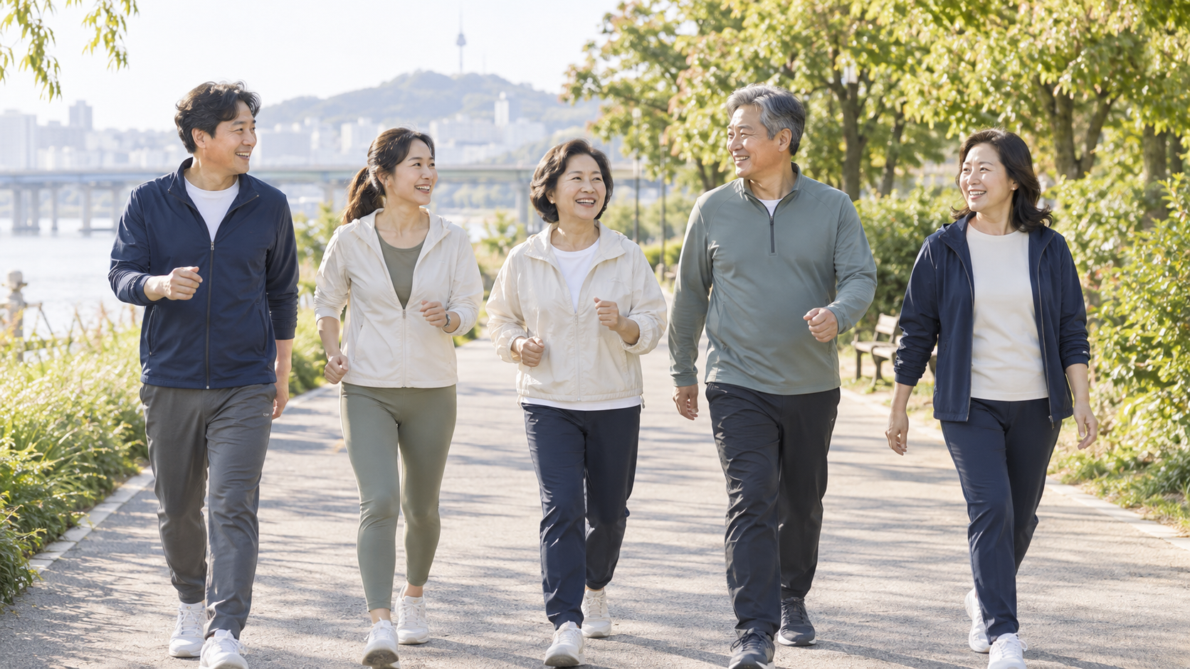 함께 걷는 건강한 일상을 표현한 연출 이미지
